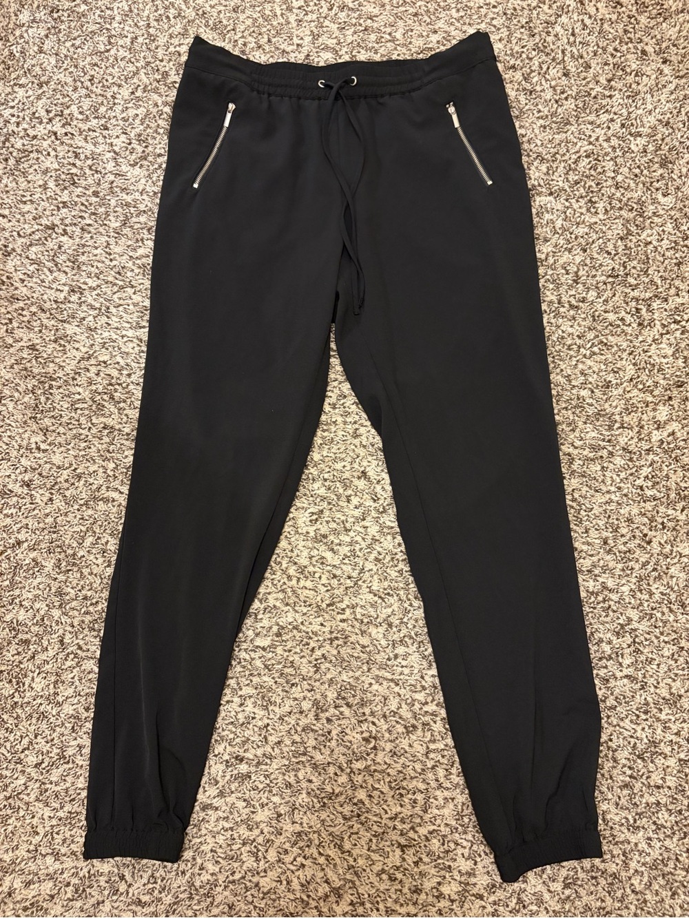 New York & Company Black Women's Drawstring Joggers with Zip Pockets